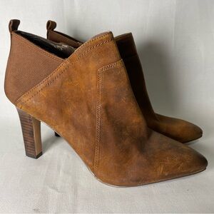 Franco Sarto Karina Brown Leather Pointed Toe Heel Booties Boots Size 10 EU 40